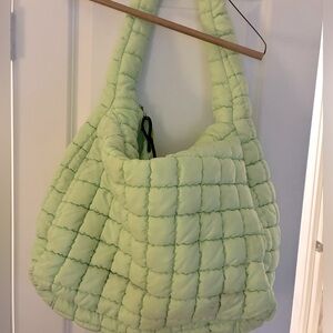 Neon Green Free People Quilted Carryall Bag